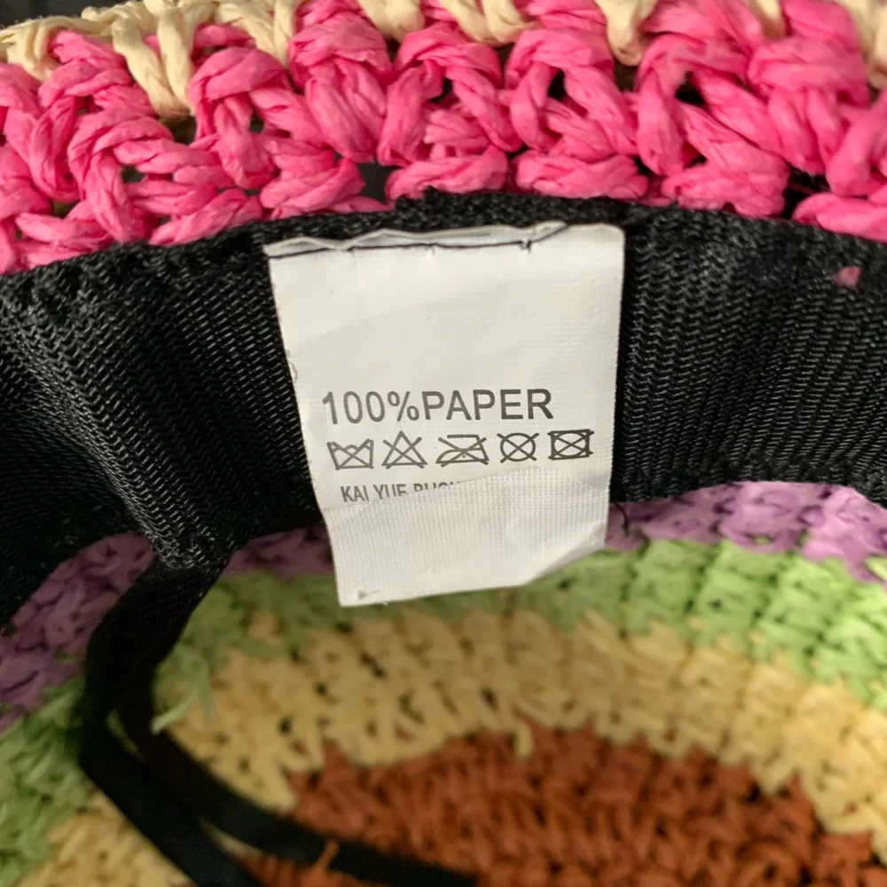 Crochet 100% Paper Striped Bucket Hat
